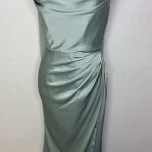 Azazie One Shoulder Dress in Soft Green